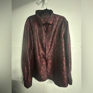 Barry Wang Men's Red Black Paisley Sateen Shirt